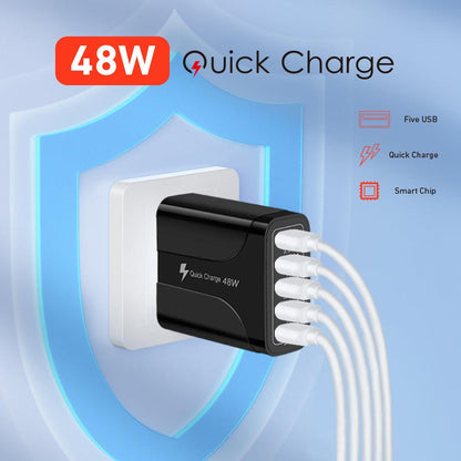 PBG 5-Port LED Wall Charger &amp; 4 XL 10FT iPhone Charging Cables