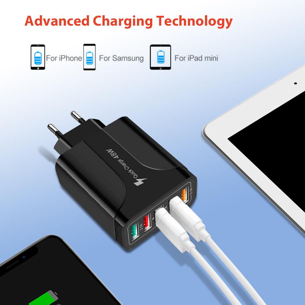 PBG 5-Port LED Wall Charger &amp; 4 XL 10FT iPhone Charging Cables