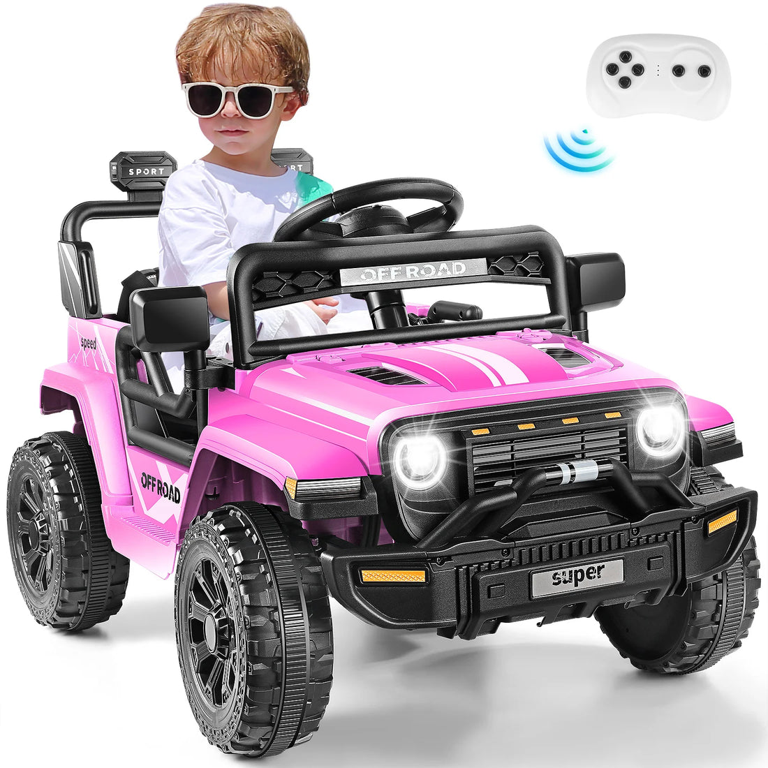 12V Ride on Toys for Toddlers with Remote Control, Ride on Cars for Kids, Electric Off-Road Truck Car w/ Music, LED Lights,