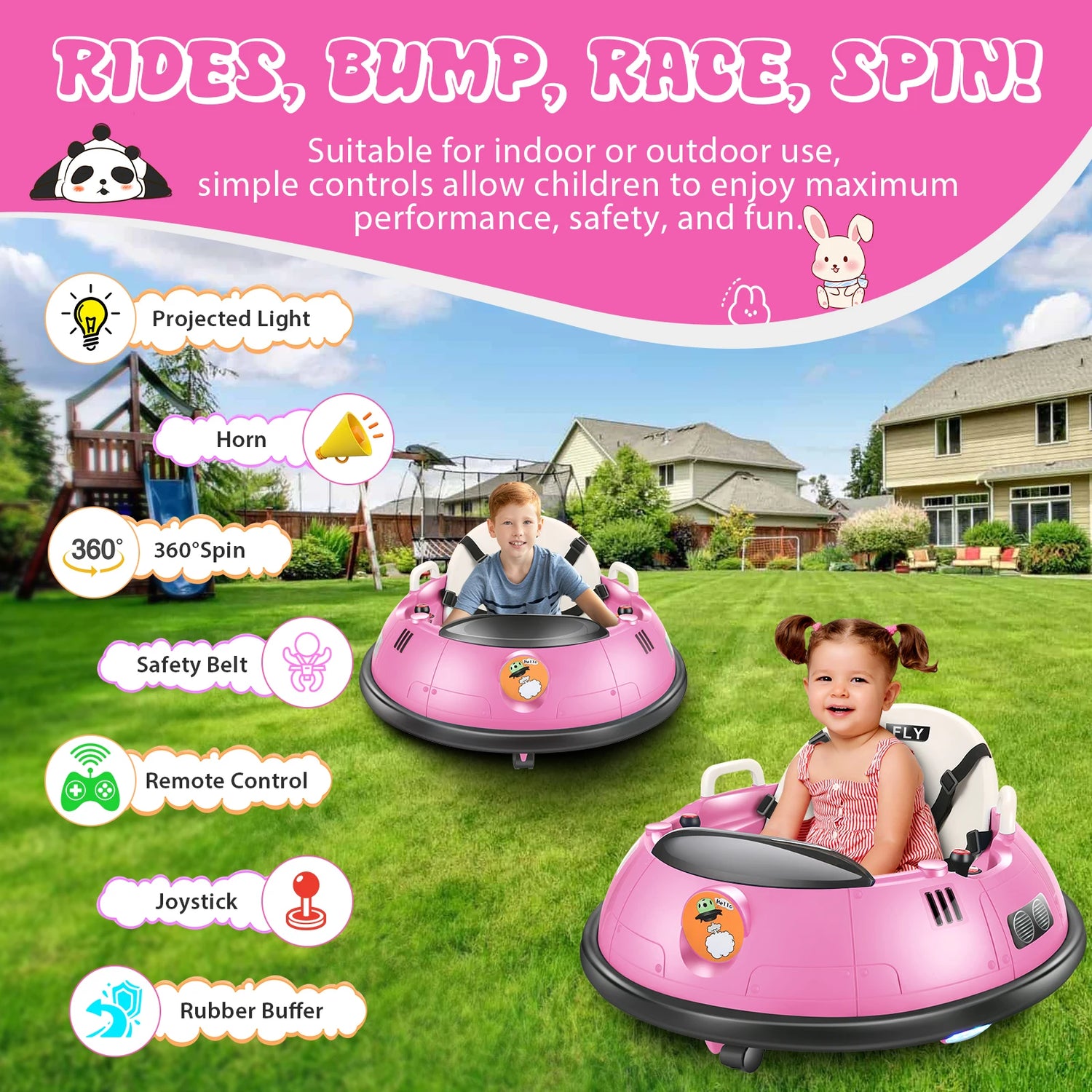 12V Bumper Car Ride on, Kids Electric Baby Bumper Car for Toddlers, Toys for Girls Boys W/ 5-Point Seat Belt, 3-Speeds