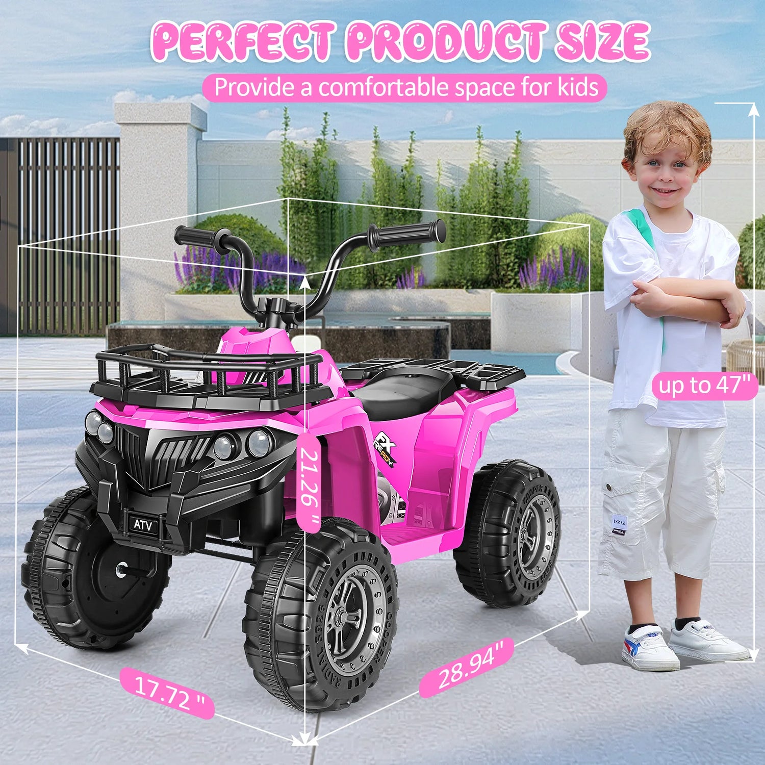 12V Ride on Toys for Toddlers, Kids Ride on Electric ATV, 4-Wheeler Quad Ride on Cars LED Lights, Ride on for boys girls