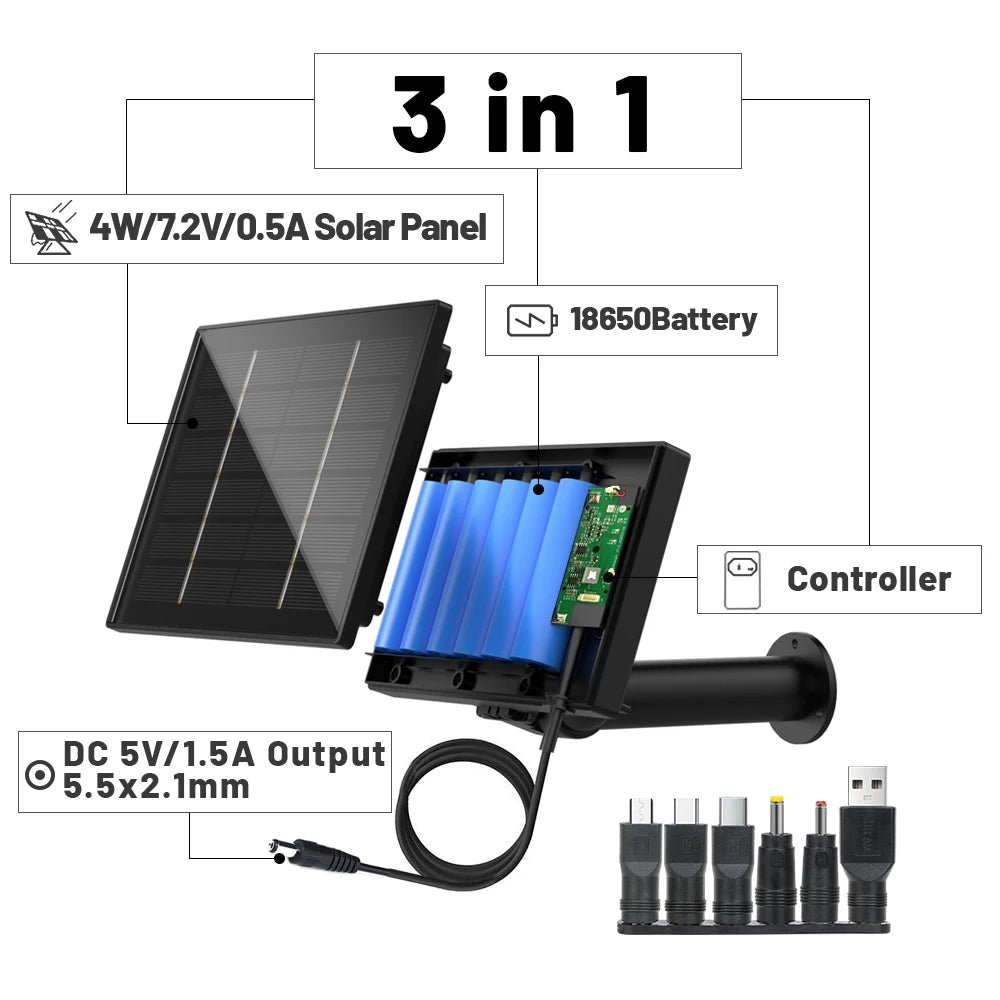 D4R Solar Panel Charger 5v 6v output built in 18650 battery Solar Power Charger TypeC Mirco USB interface for Security ip Camera