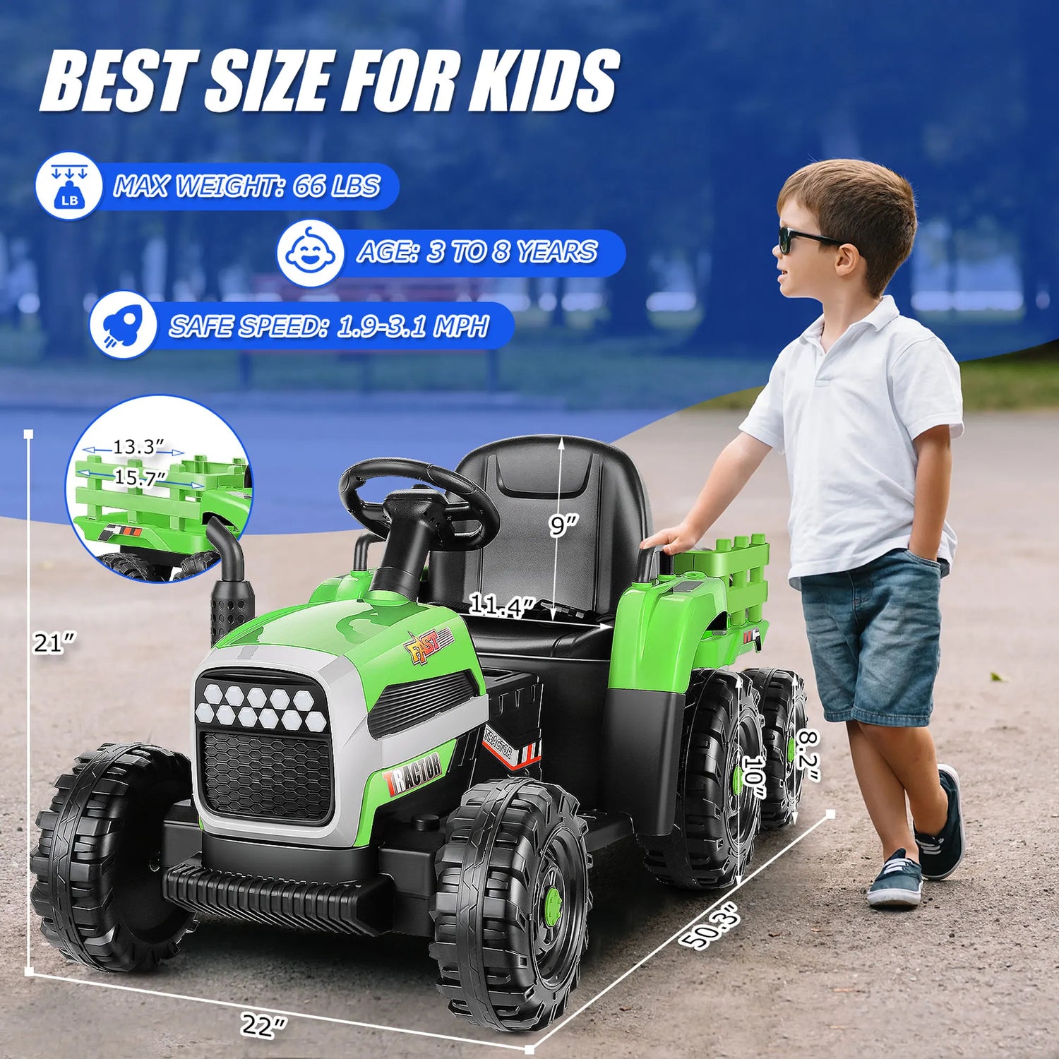 12V Kids Ride on Tractor with Trailer 7AH Battery Powered Tractor Electric Car for Toddler, Ride on Toys Motorized Vehicle