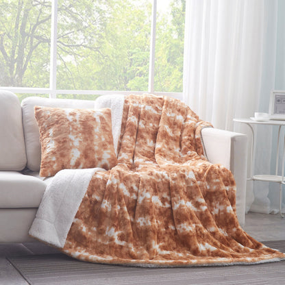 DaDa Bedding Amber Orange Brown &amp; White Cozy Faux Fur Euro Throw