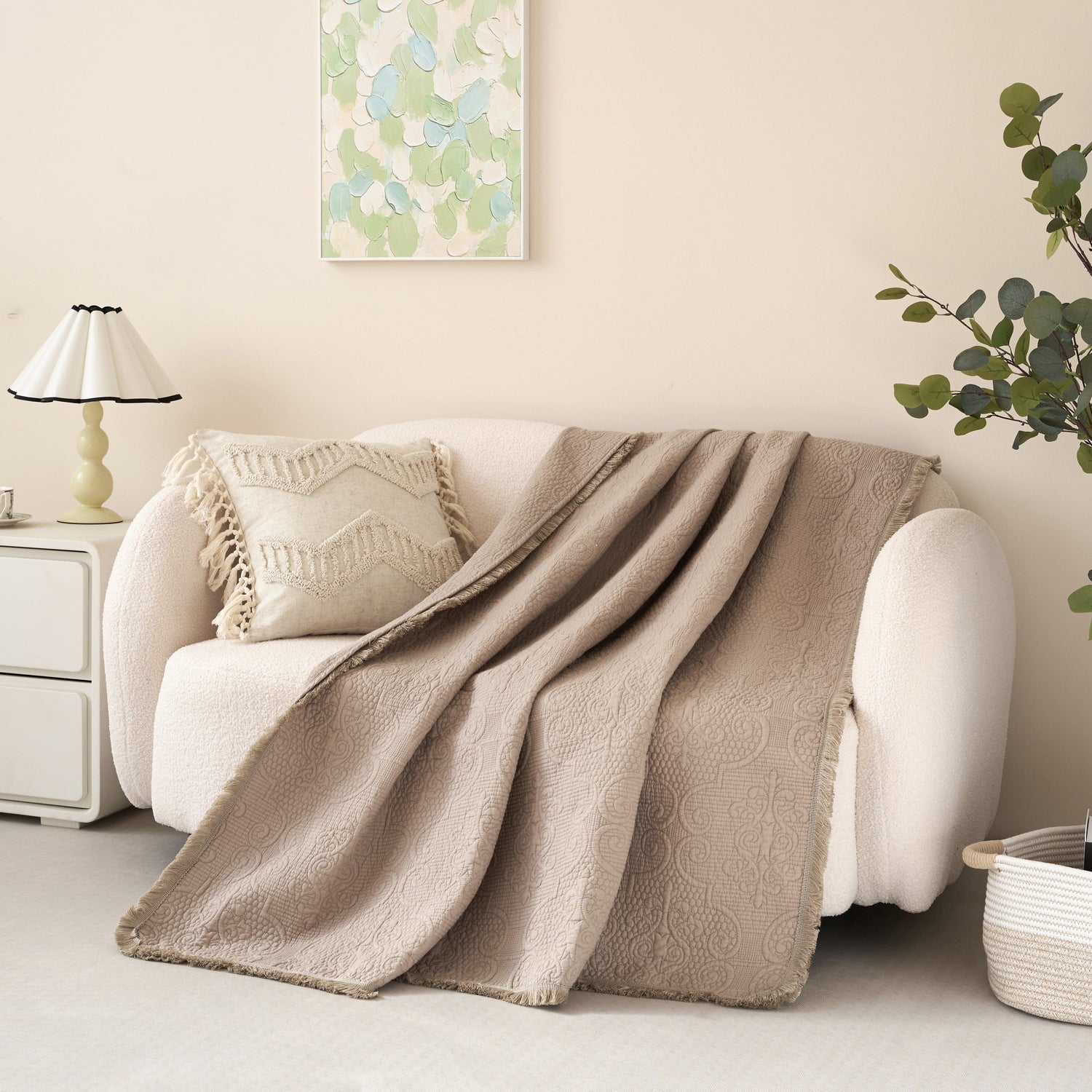 DaDa Bedding Elegant Fringed Cotton Quilted Throw Blanket - Luxurious