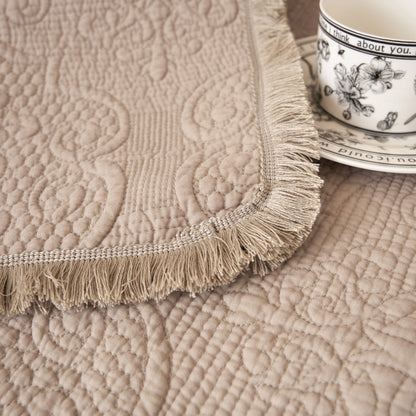 DaDa Bedding Elegant Fringed Cotton Quilted Throw Blanket - Luxurious