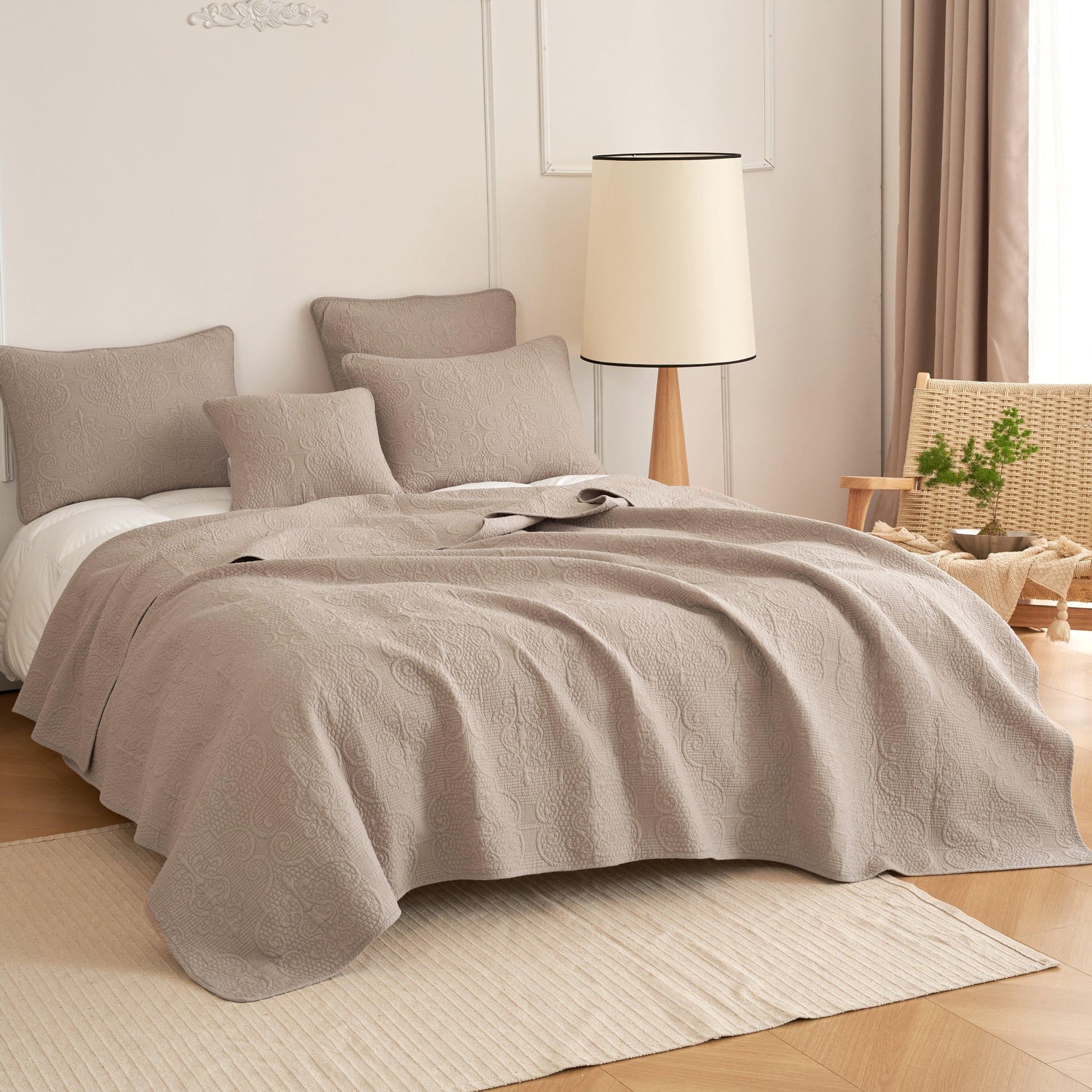 DaDa Bedding Neutral Taupe Beige Sandy Elegant Matelasse Cotton