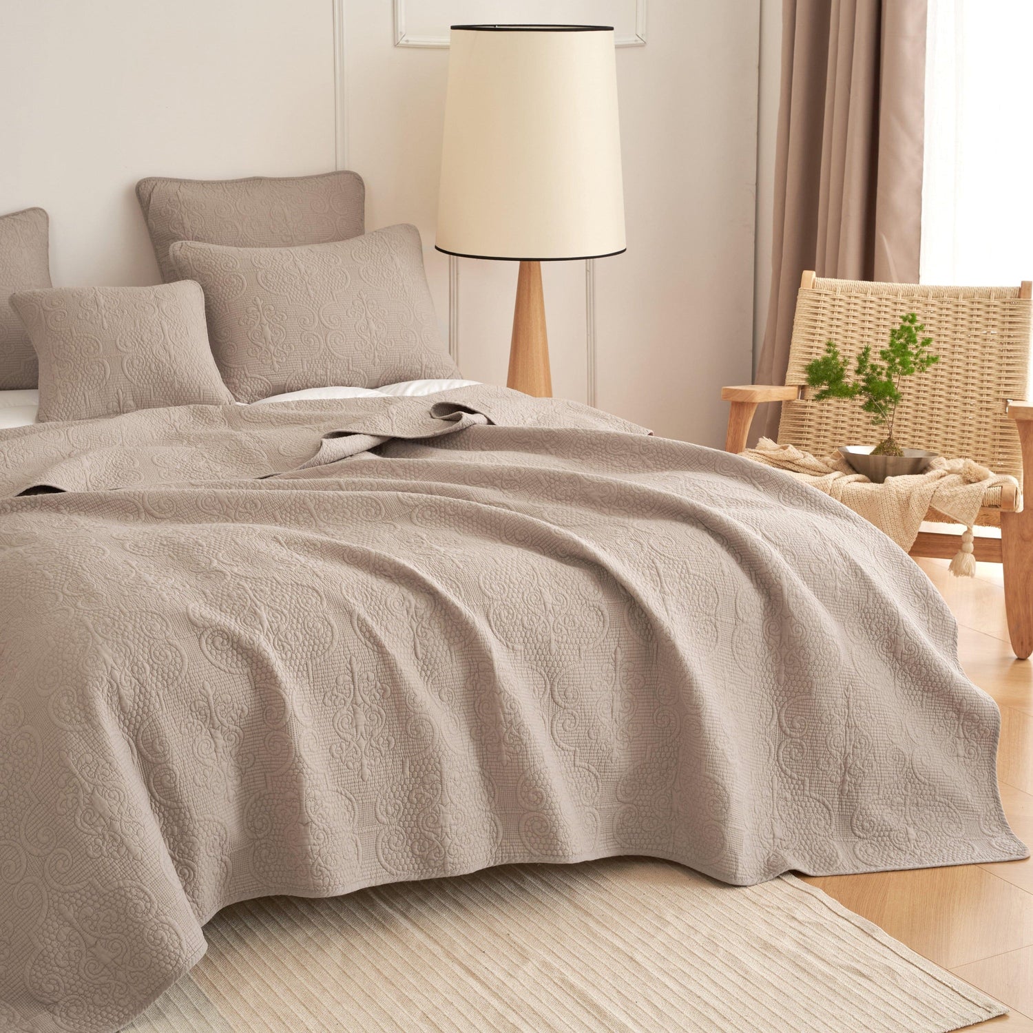 DaDa Bedding Neutral Taupe Beige Sandy Elegant Matelasse Cotton
