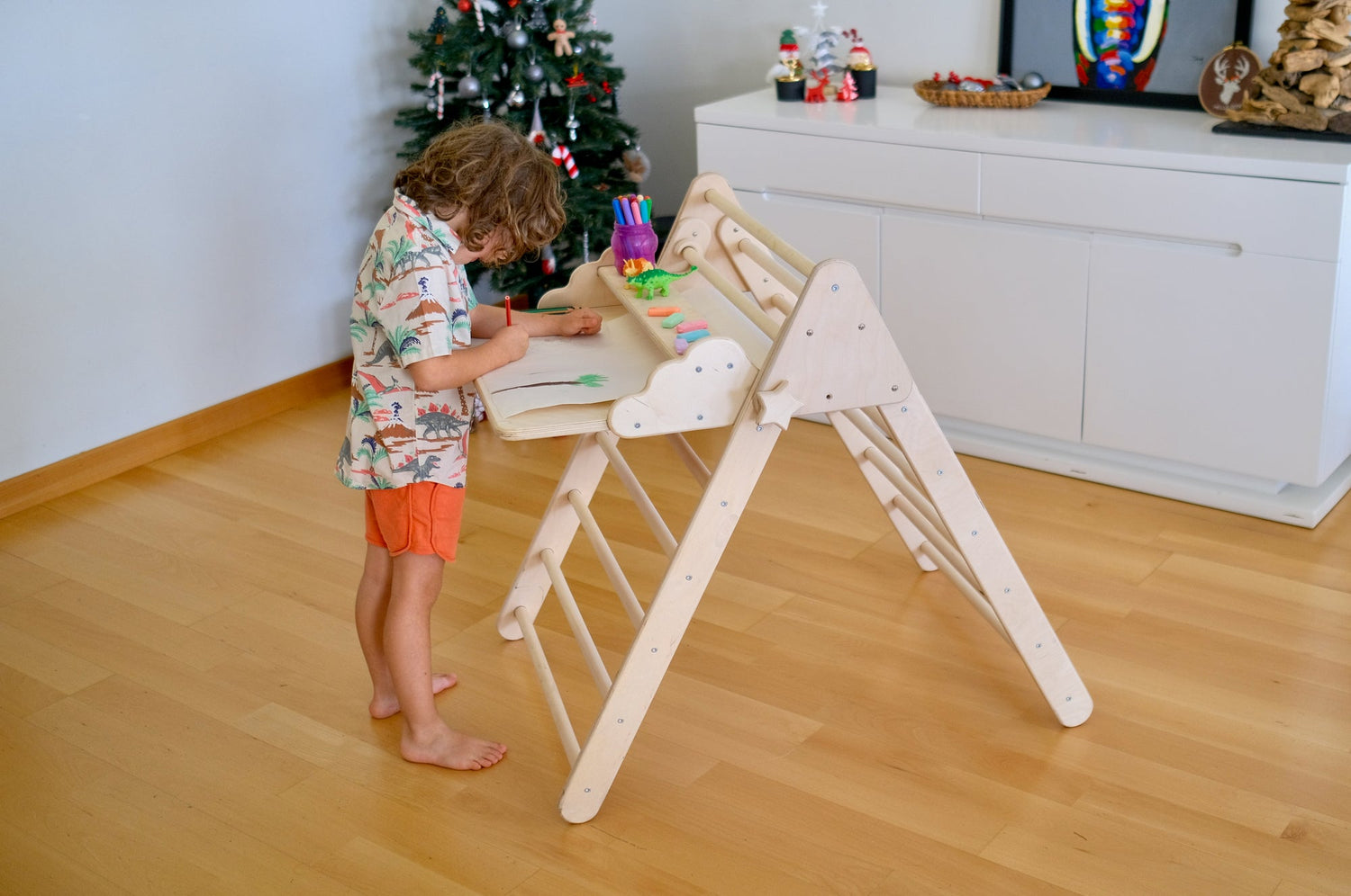 Foldable Montessori Climbing Triangle Set with Portable Table and