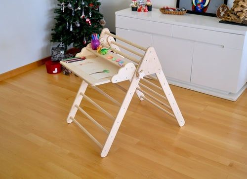 Foldable Montessori Climbing Triangle Set with Portable Table and