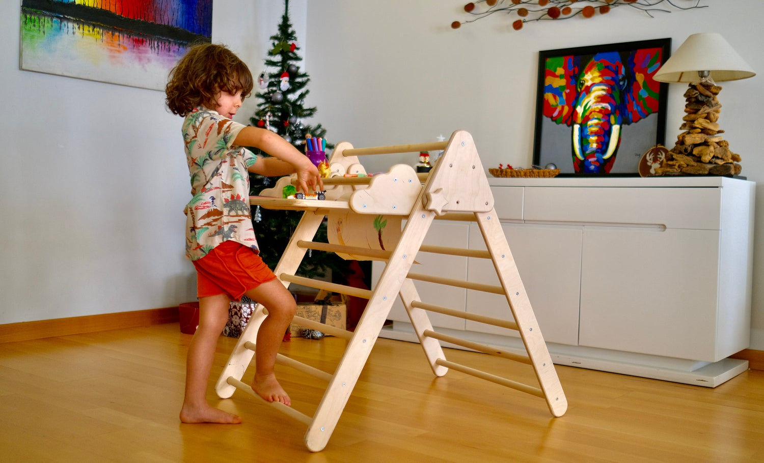 Foldable Montessori Climbing Triangle Set with Portable Table and