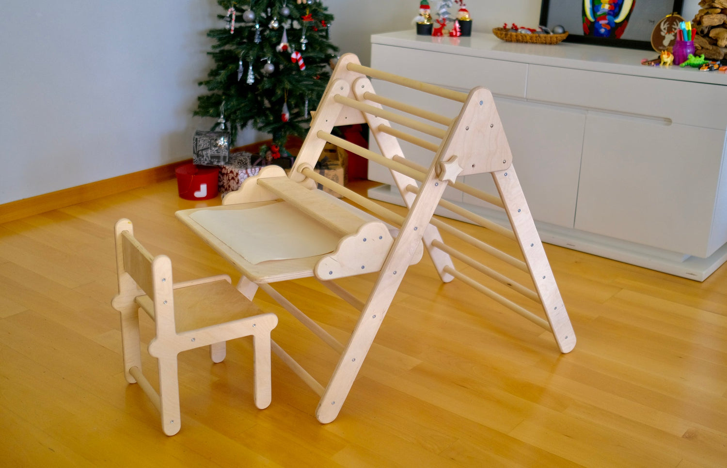 Foldable Montessori Climbing Triangle Set with Portable Table and