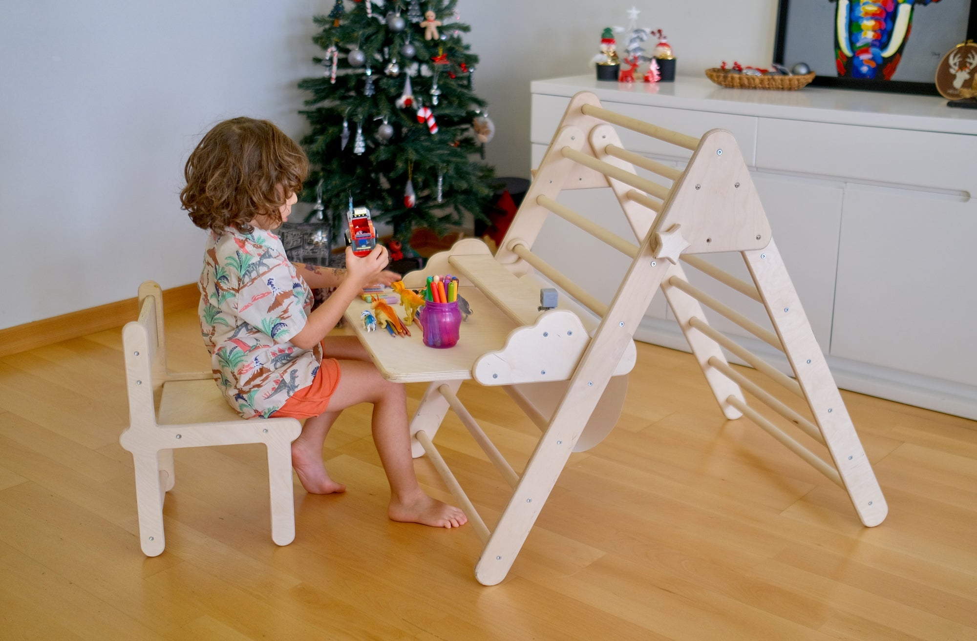 Foldable Montessori Climbing Triangle Set with Portable Table and