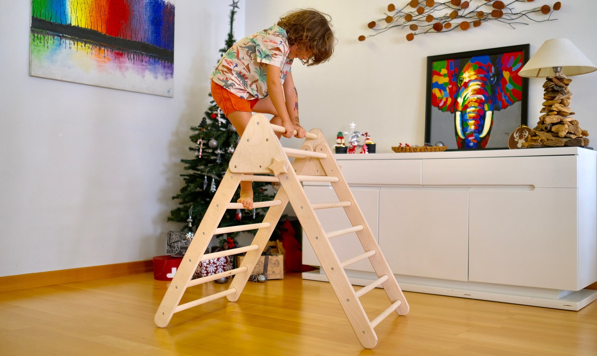 Foldable Montessori Climbing Triangle Set with Portable Table and