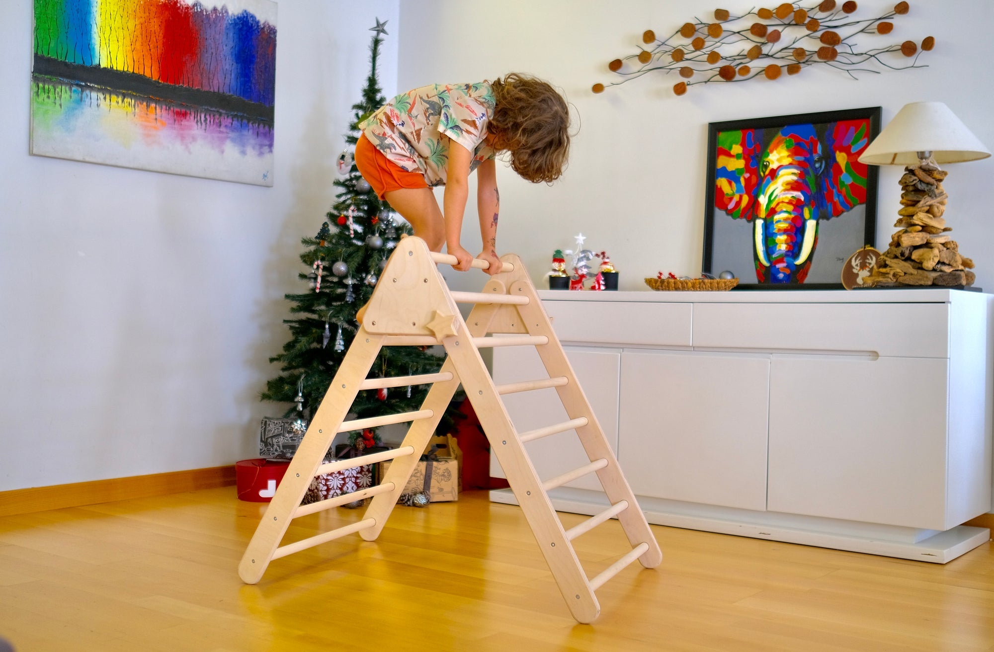 Foldable Montessori Climbing Triangle Set with Portable Table and