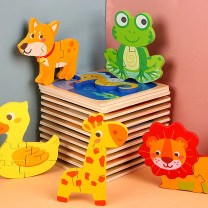 15*15cm Kids Montessori Toys 3D Wooden Puzzle Baby Cartoon Animal/Traffic Jigsaw Puzzle Toys for Children Early Learning