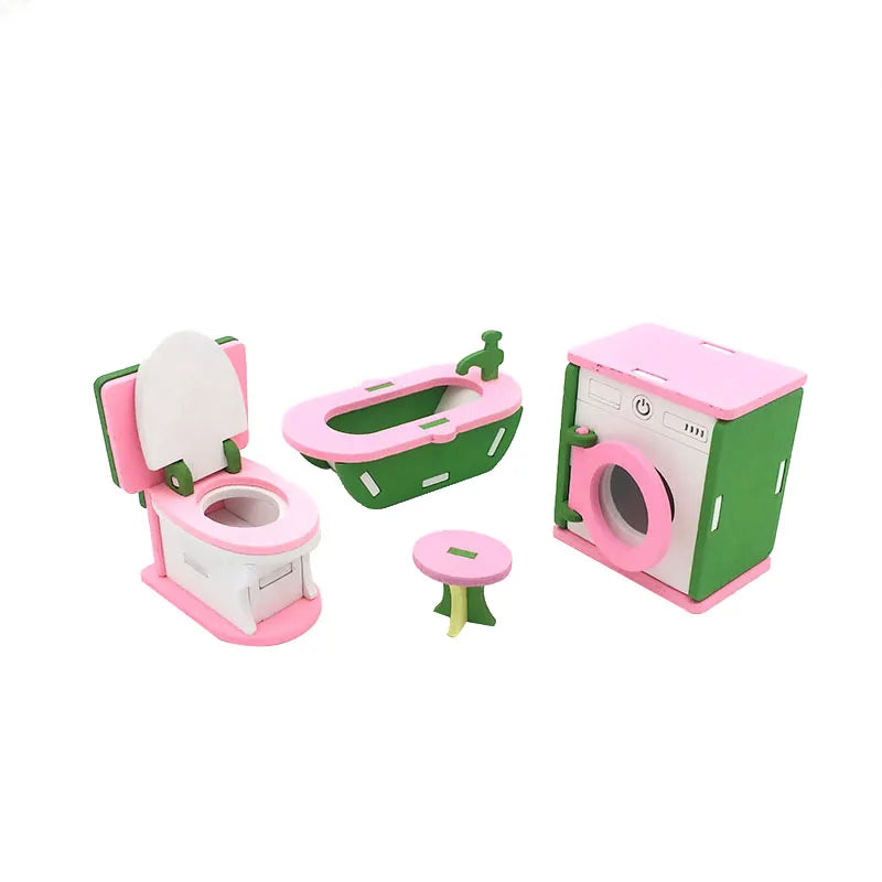 1:12 Dollhouse Miniature Furniture Wooden Creative Bathroom Bedroom Restaurant For Kids Action Figure Doll House Decoration Doll