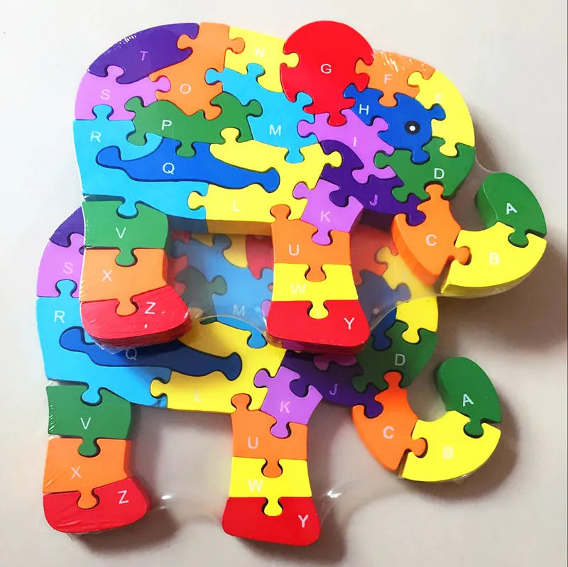 Wooden 3d Puzzle Toys For Kids Animals Elephant Jigsaw Puzzle Educational Numbers Alphabetic Letters Montessori Children Toys