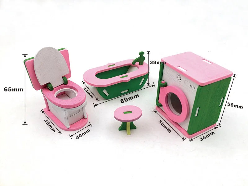 1:12 Dollhouse Miniature Furniture Wooden Creative Bathroom Bedroom Restaurant For Kids Action Figure Doll House Decoration Doll