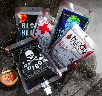 5pcs Creative Halloween Blood Drink Bag 250ml PET Food Bags Juice Bag Zombie Vampire Plasma Cosplay Props Halloween Decor Props