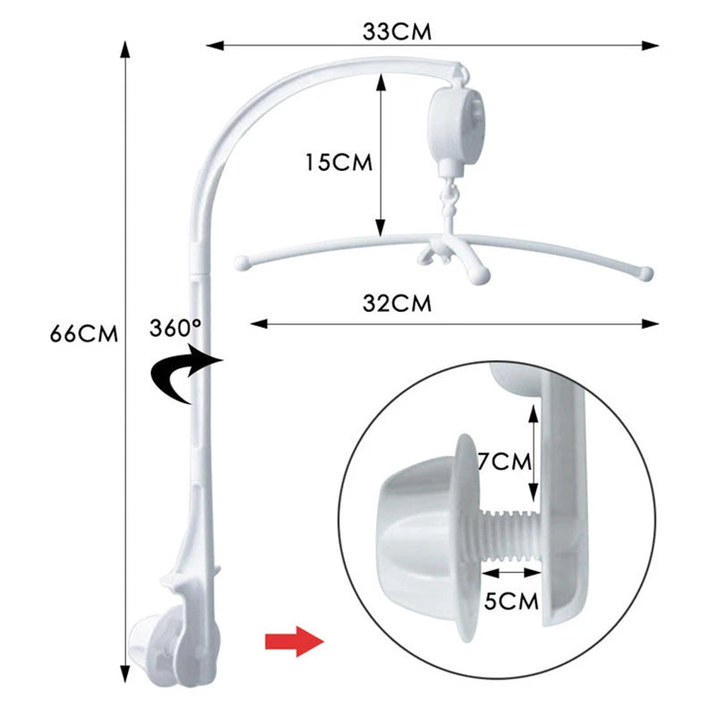 White Baby Crib Mobile Bed Bell Toy Holder Arm Bracket + Wind-up Music Box Baby toys Carousel Rattles Bracket Sold Separately