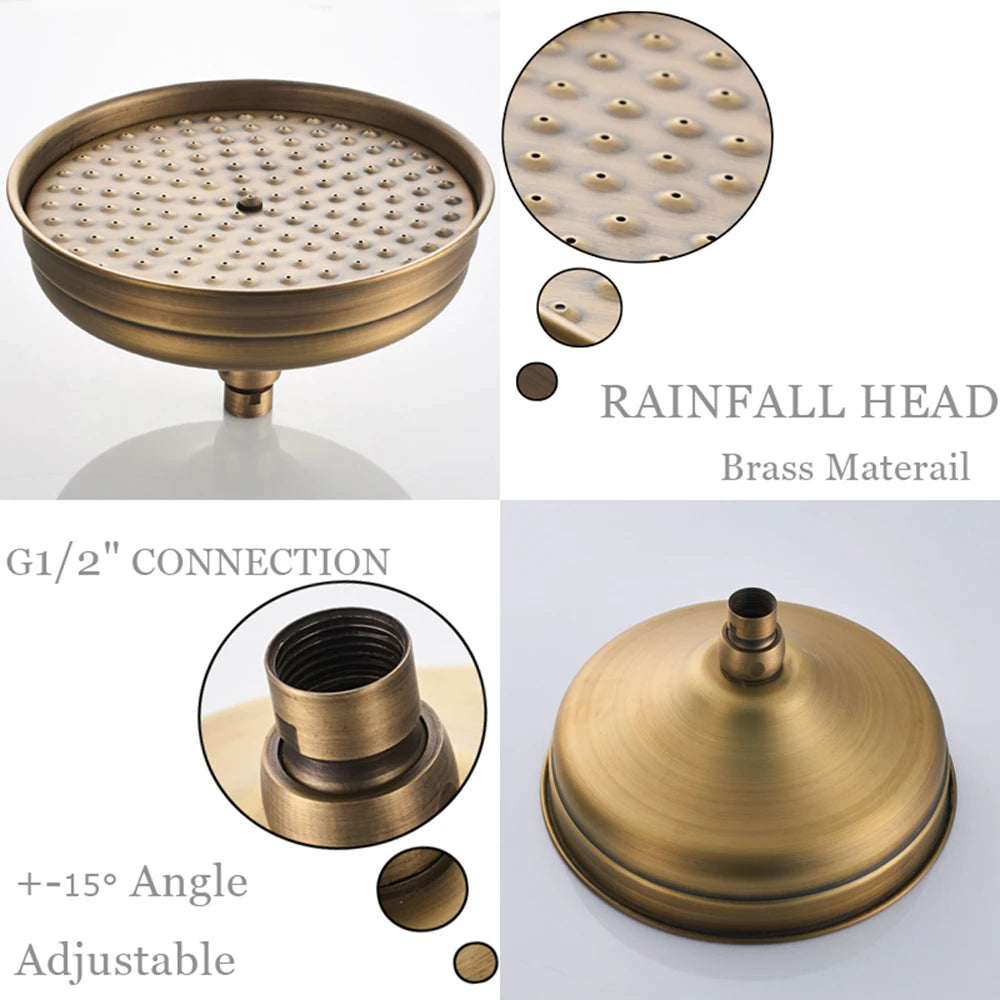 8 inch Round Shower Head Antique Brass Rainfall Shower Head Bathroom Shower Faucet Shower head Spray Shower Arm