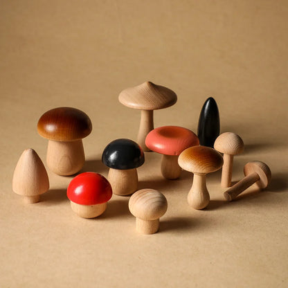 11PCS Wooden Mushroom Building Block Montessori Wooden Block Baby Grasp DIY Creative Toy Room Decoration