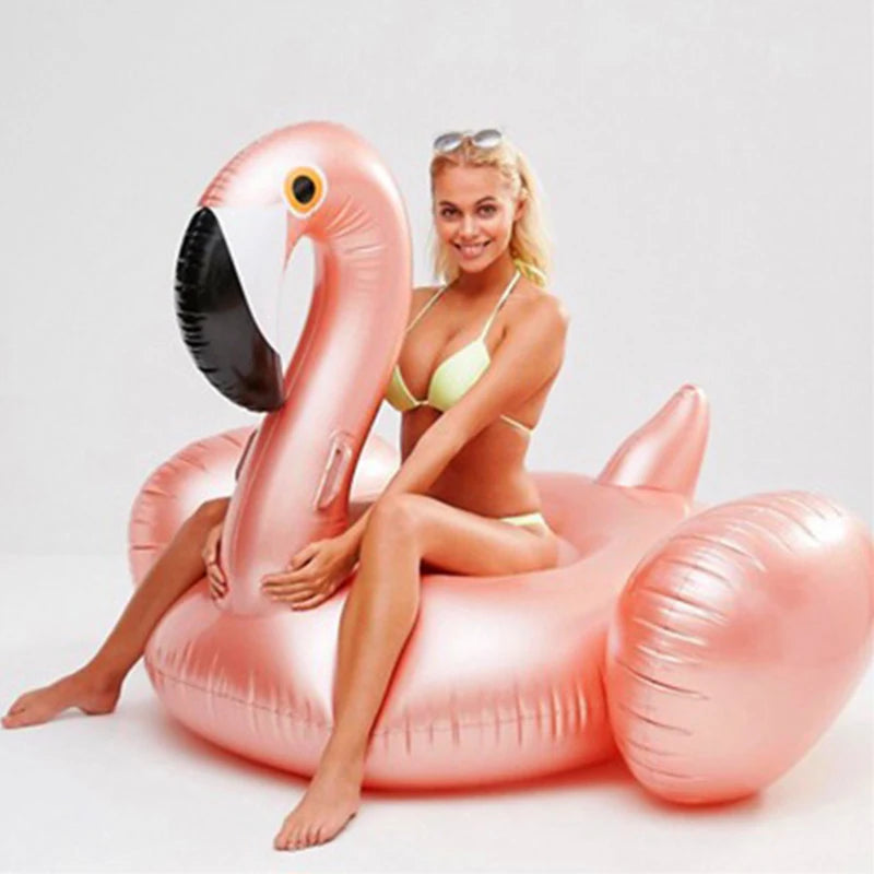 For Adult Pool 60 Inches Giant Inflatable Rose Gold Flamingo Swan Ride-on Summer Toys Swimming Pool Games Water Mattress Floats