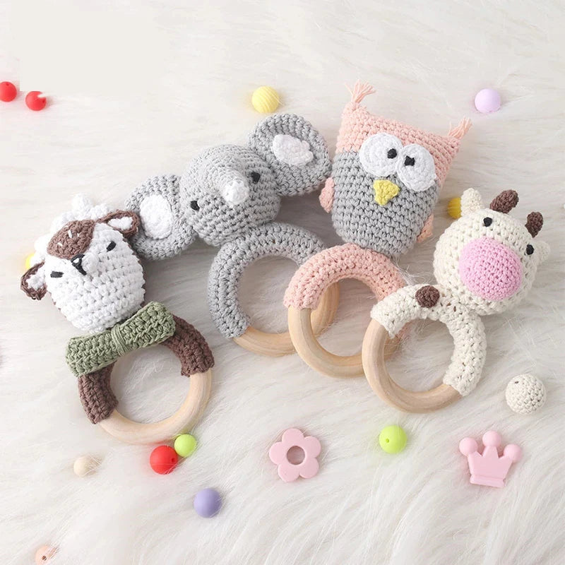 1Pc Wooden Baby Teether Crochet Elephant Rattle Toy BPA Free Wood Rodent Rattle Baby Mobile Gym Newborn Stroller Educational Toy