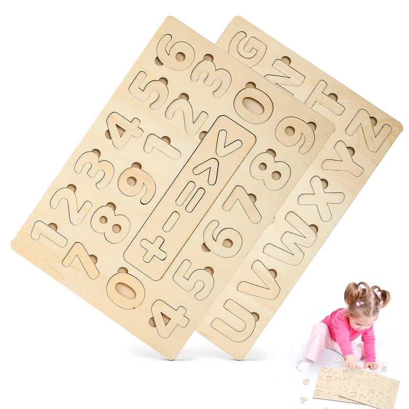 1Pc Montessori Language Educational Toys Wooden English Alphabet Board And Numbers Cognition Board Children&