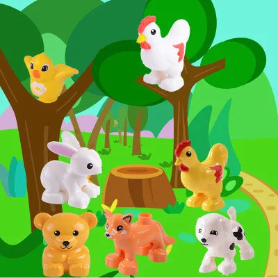 Big Building Blocks Zoo Animals Accessories Poultry Farm Sea Dinosaur Assemble Bricks Sets DIY Education Toys For Children Gifts