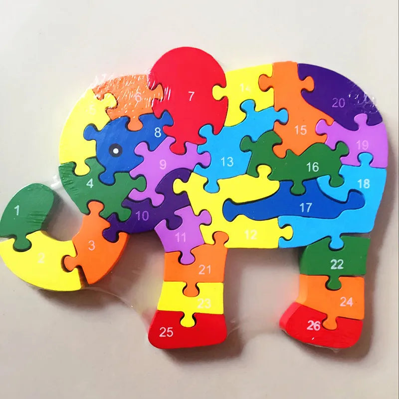 Wooden 3d Puzzle Toys For Kids Animals Elephant Jigsaw Puzzle Educational Numbers Alphabetic Letters Montessori Children Toys