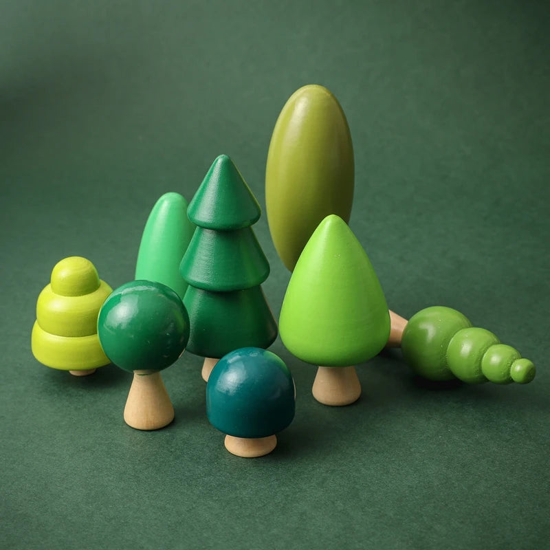 Wooden Forest Tree Building Blocks Montessori Simulation Green Tree Toy Children Room Decoration Desktop Furnishings Kids Gift