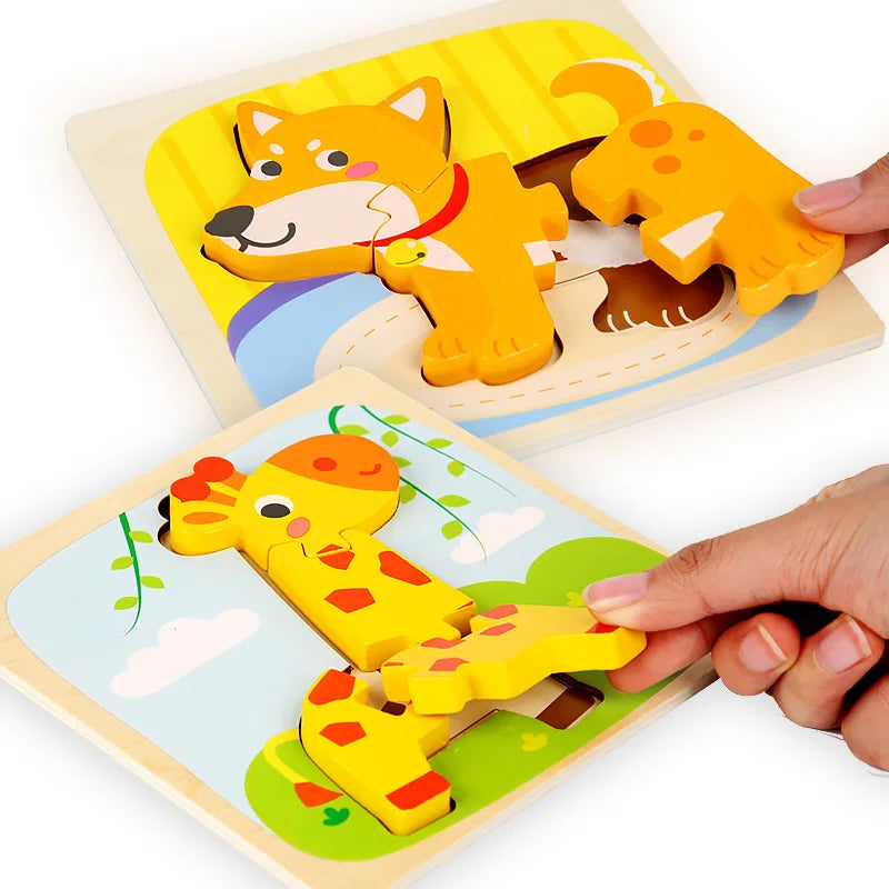 15*15cm Kids Montessori Toys 3D Wooden Puzzle Baby Cartoon Animal/Traffic Jigsaw Puzzle Toys for Children Early Learning