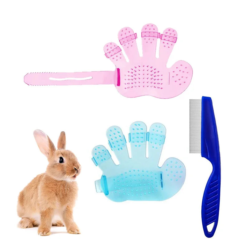 2Pcs/Set Rabbit Grooming Brush Small Animal Hair Remover Shedding Bunny Comb Pet Guinea Pig Bath Brush for Rabbit Hamster