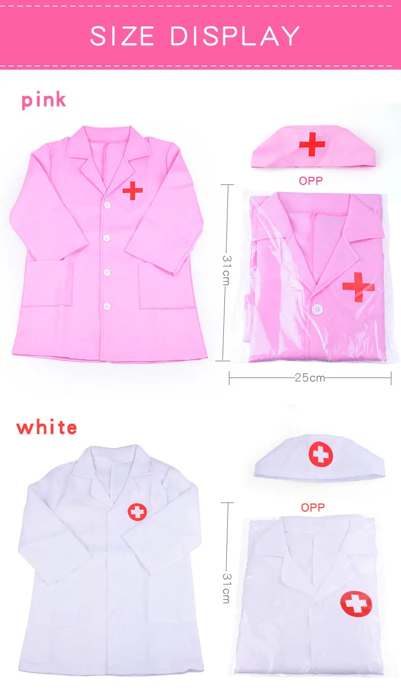 Simulation doctor nurse work Children Uniform Cross Coat Halloween Costume Kids Cosplay Baby Toys Set Fancy Party birthday