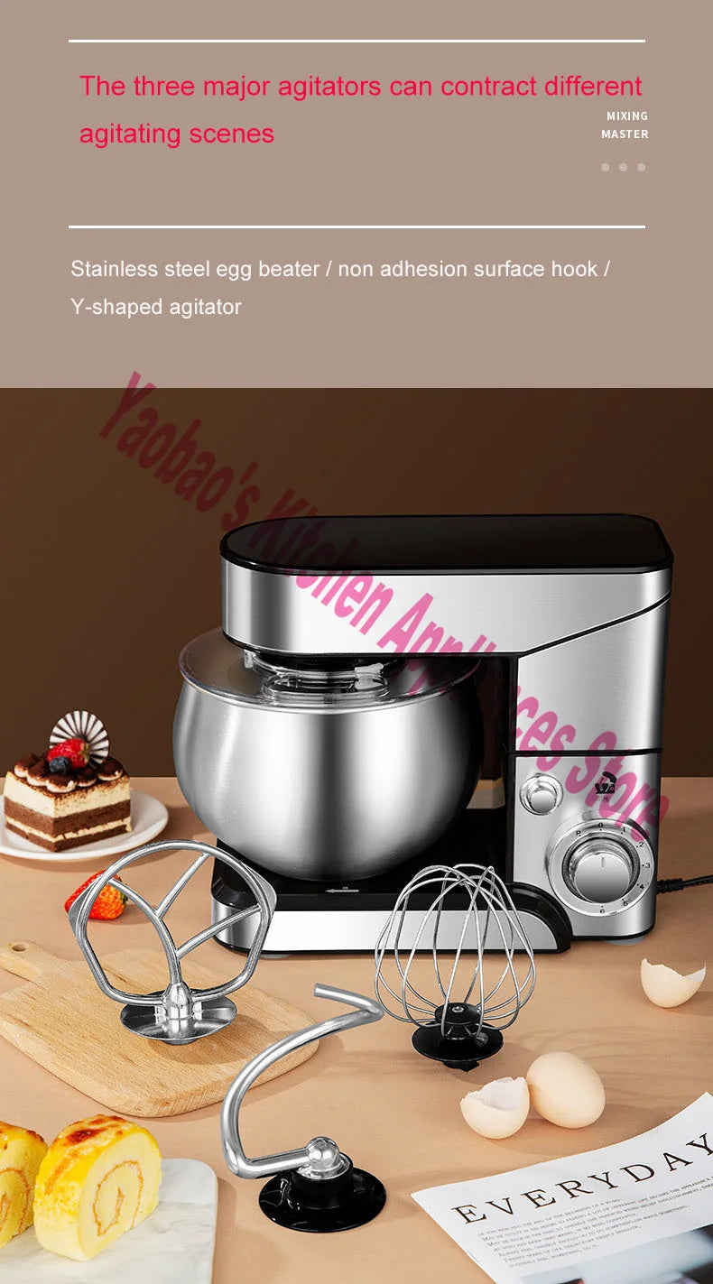 Stainless Steel,Kitchen Robot,Mixing Machine,Cake Dough Cream Bread，Blender，Stand Mixer,5 Liters, Table Stand Chef Machine 1200W