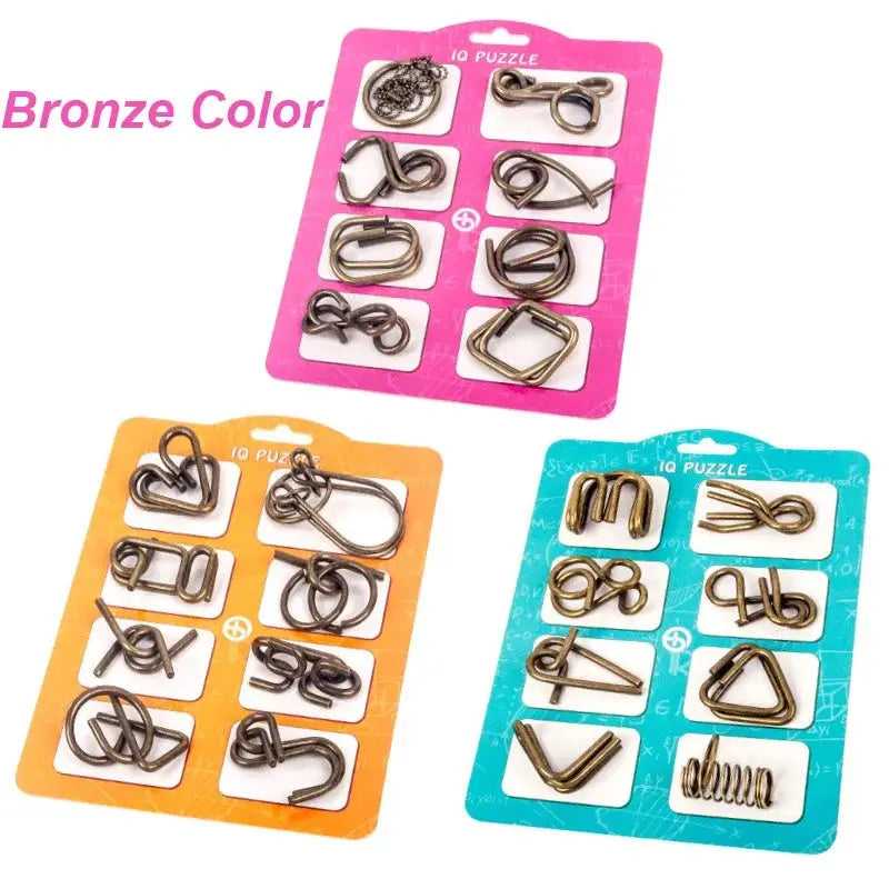 8Pcs/Set Metal Montessori Puzzle Wire IQ Mind Brain Teaser Puzzles Children Adults Interactive Game Reliever Educational Toys