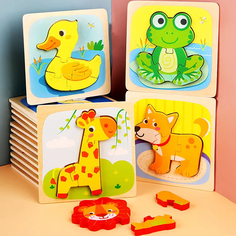 15*15cm Kids Montessori Toys 3D Wooden Puzzle Baby Cartoon Animal/Traffic Jigsaw Puzzle Toys for Children Early Learning