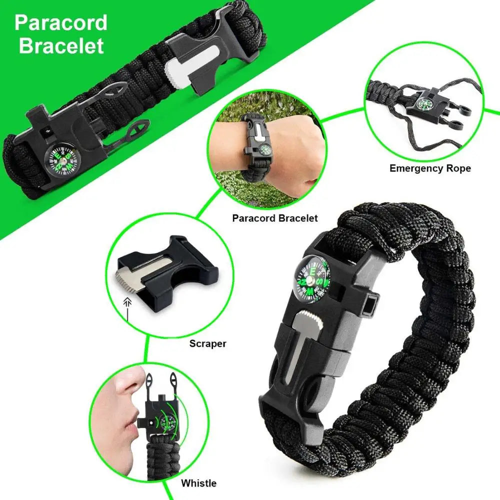 Survival Gear Kit Outdoor Emergency Hiking Accessories For Survival Tourism In The Forest With Thermal Blanket Survival Bracelet