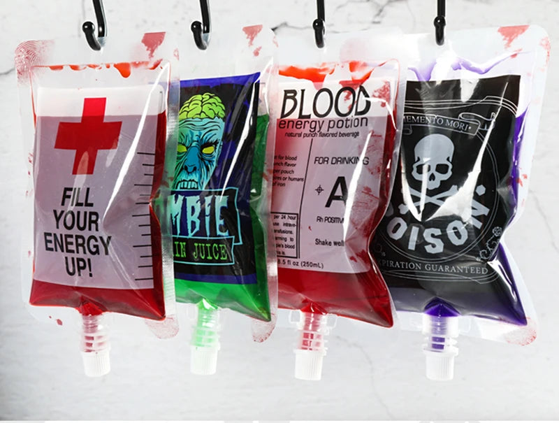 5pcs Creative Halloween Blood Drink Bag 250ml PET Food Bags Juice Bag Zombie Vampire Plasma Cosplay Props Halloween Decor Props