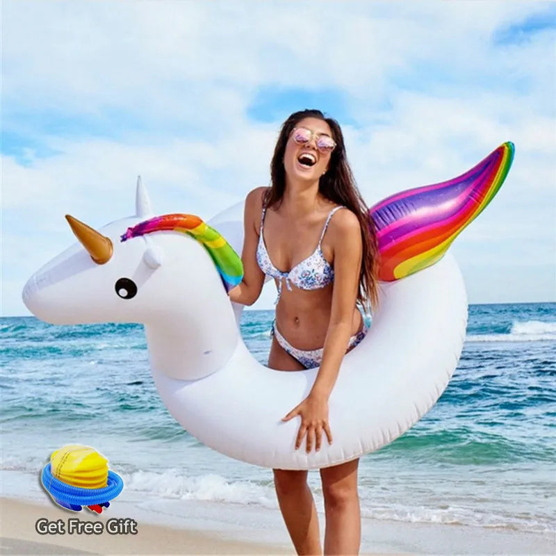 Summer Ring Tool Free Pump Gift  Inflatable Ride-ons Life Buoy Unicorn Bath Water Toy Pool Rafts For Children &amp; Adult Swimming