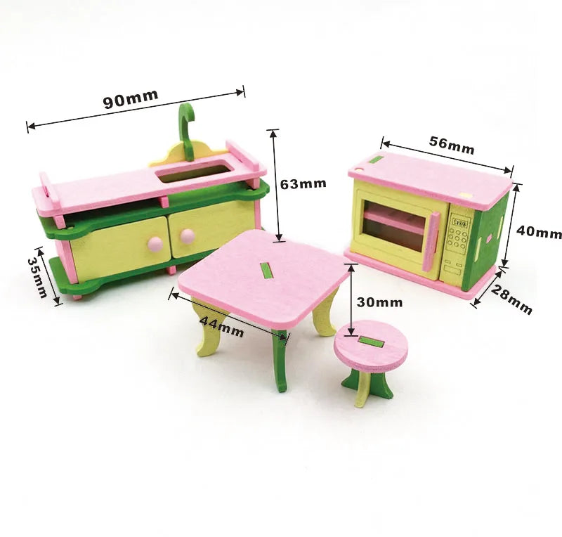 1:12 Dollhouse Miniature Furniture Wooden Creative Bathroom Bedroom Restaurant For Kids Action Figure Doll House Decoration Doll