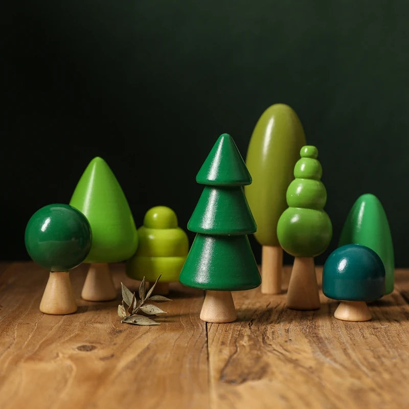 Wooden Forest Tree Building Blocks Montessori Simulation Green Tree Toy Children Room Decoration Desktop Furnishings Kids Gift