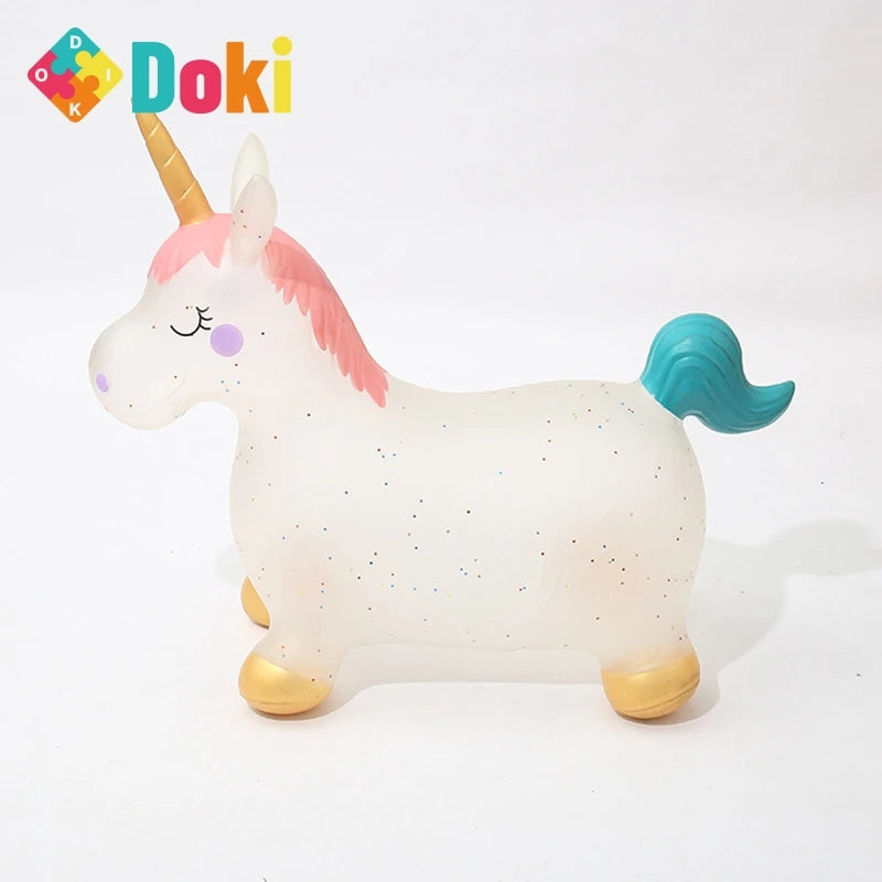 Doki Toy 55cm Baby Jumping Horse Inflatable Ride on Animal Toys Children Cute Unicorn Bouncy Sports Games Toys for Kids 2021