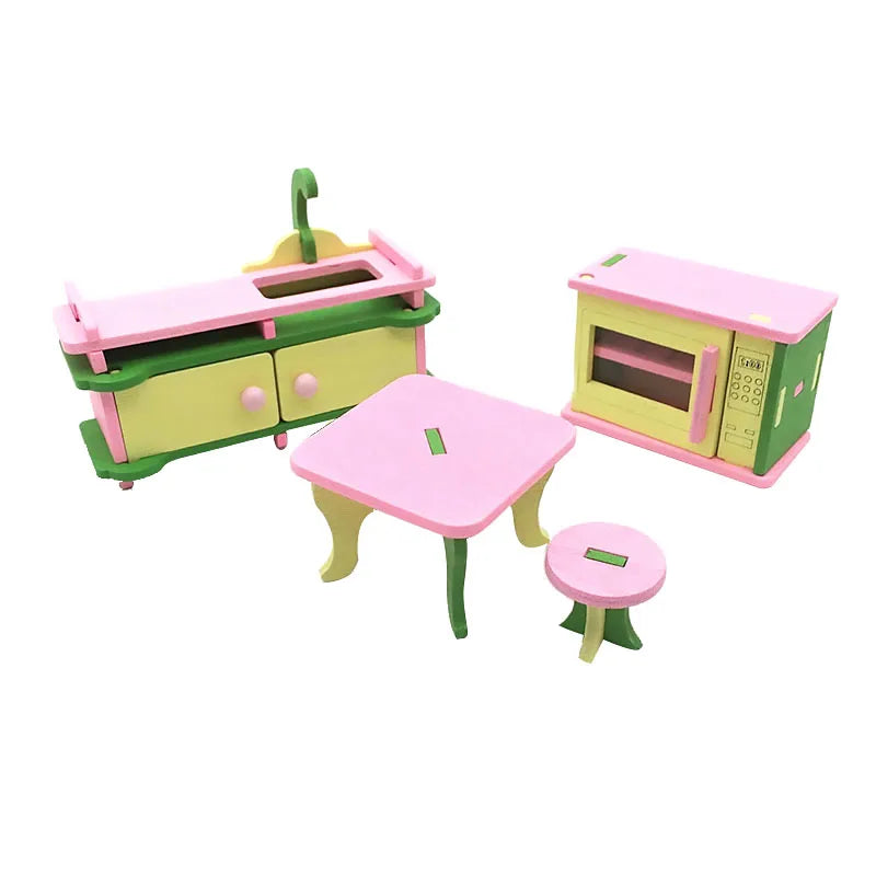 1:12 Dollhouse Miniature Furniture Wooden Creative Bathroom Bedroom Restaurant For Kids Action Figure Doll House Decoration Doll