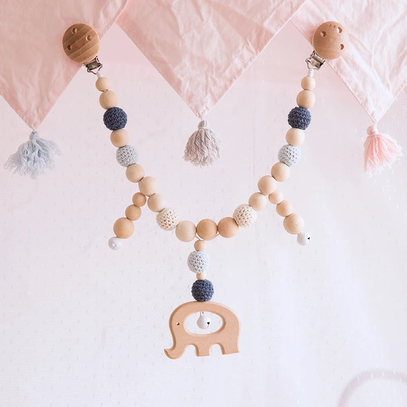 Baby Toys Silicone Beads Teethers Wooden Rings Handmade Bracelet Pacifier Chain Clips Teething Pram Stroller Bell Baby Products