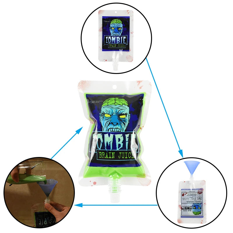 5pcs Creative Halloween Blood Drink Bag 250ml PET Food Bags Juice Bag Zombie Vampire Plasma Cosplay Props Halloween Decor Props