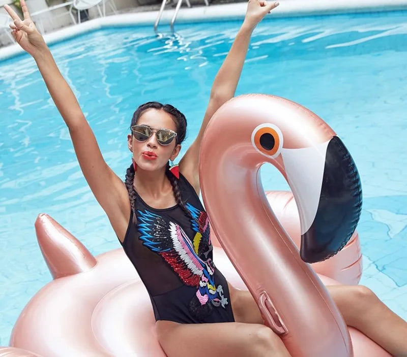 For Adult Pool 60 Inches Giant Inflatable Rose Gold Flamingo Swan Ride-on Summer Toys Swimming Pool Games Water Mattress Floats