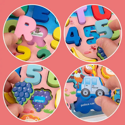 Wooden Montessori Toys Fruit Digital Alphabet Animal Traffic Figure Matching Puzzle Preschool Busy Board Educational Kids Toys